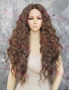 Light Brown/Blonde Long Wavy Curls Heat OK Lace Front Human Hair Blend Wig EVEW - Picture 1 of 8