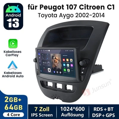 Für Peugot 107 Citroen C1 Toyota Aygo Carplay Android 14 Autoradio GPS Navi DAB+ - Bild 1 von 4