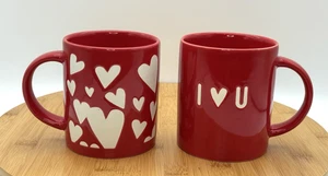 HALLMARK I Love U & White Hearts Red Mugs 15oz Valentines Day Romance Set of 2 - Picture 1 of 16