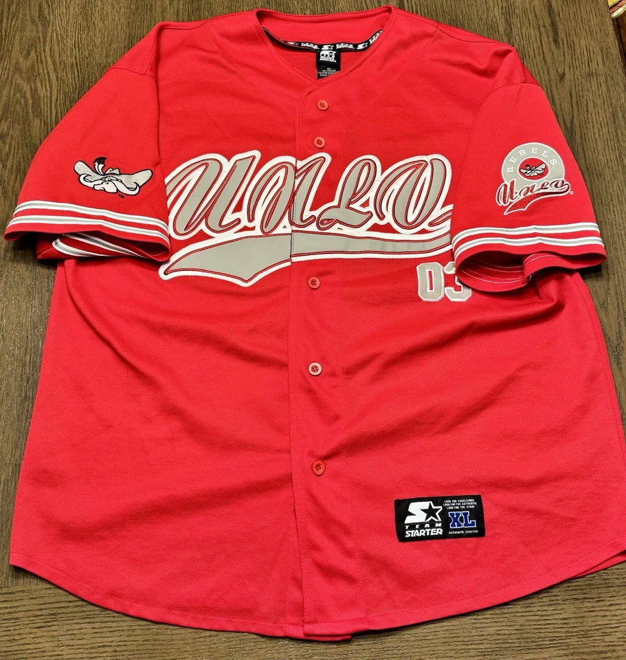 CAMISETA DE BÉISBOL VINTAGE AÑOS 90 STARTER UNLV para hombre XL roja ¡Hey Reb! Logo Raro 2Pac Foto 1 de 4