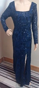 Navy Blue Sequin Mermaid Lace Up Back Long Evening Dress Prom Wedding Size 12 - Picture 1 of 7