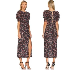 Free People Briella Midikleid Blumen Stretch Medium tailliert Rüschen U-Ausschnitt - Bild 1 von 8