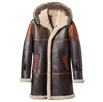 Men's B7 Flying Parka Shearling Brown Sheepskin RAF Aviator Leather Coat Jacket - Image 1 of 3