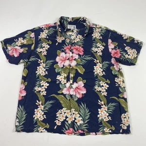 Iolani Shirt Mens XL Navy Blue Aloha Hawaiian Camp Made in Hawaii Floral Print - Picture 1 of 10