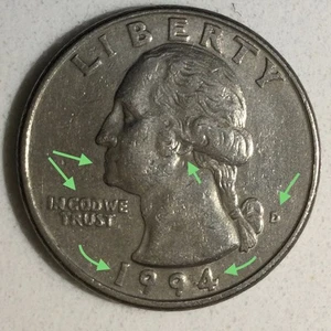 1994 D George Washington Quarter DDO/DDR ERRORS!! - Picture 1 of 7