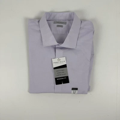 Perry Ellis Men's Modern-Fit Lux Twill Solid Dress Shirt - Purple -8-18.5 36/37 - Image 1 of 4