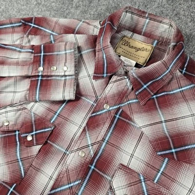 Wrangler Western Fashion Shirt Mens Large Pearl Snaps Metallic Thread Stripe - Image 1 of 4