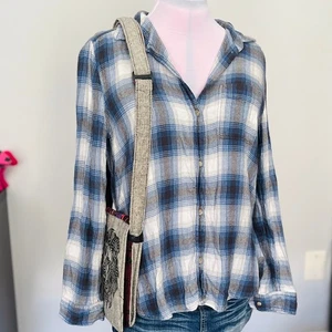 American Eagle | Soft Boyfriend Fit Oversized blau-weißer Flanell | Größe M - Bild 1 von 10