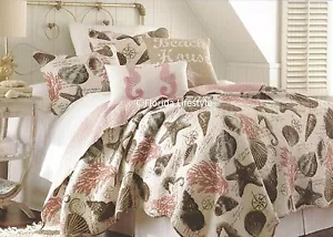 3-pc ☆ TROPICAL OCEAN RETREAT ☆ King Quilt Nautical SEASHELLS STARFISH SEAHORSES - Picture 1 of 12