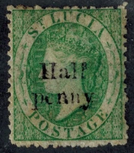 St. Lucia 1876 SG 8w provisorischer HALBER PFENNIG auf 6d grüner WMK umgekehrt postfrisch GEM - Bild 1 von 2