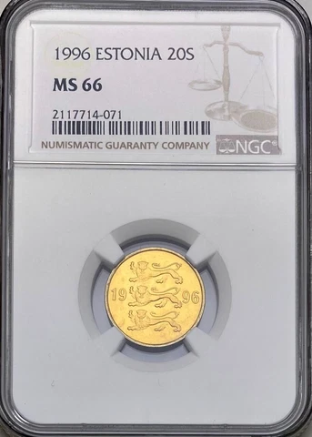 1996 ESTONIA 20 SENTI THREE LIONS NGC MS 66 ONLY 8 GRADED HIGHER Cover