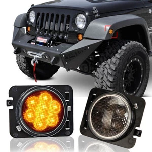 Pair Smoked LED Side Marker Running Lights For 2007-2018 Jeep Wrangler JK - Picture 1 of 12