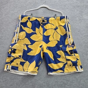Abercrombie & Fitch Men Swim Shorts L Yellow Floral Polyester Outdoor Beach - Picture 1 of 8