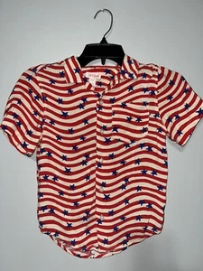 Cat & Jack Short Sleeve Boys Button Up Vintage AmericanFlag Pattern Size S (C56) - Picture 1 of 4