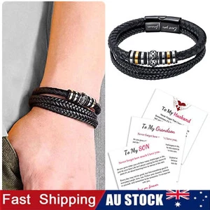To My Son Love You Forever Leather Braided Bracelet Wristband + Gift Card Mens - Picture 1 of 24