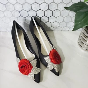 Something Bleu Womens Italian Pointed Toe Kitten Heel Shoes Black 7.5 - Picture 1 of 18