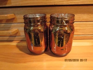 SET OF 2 BRONZE SPARKLE MASON JARS-5 1/2" HIGH--USE FOR CANDLES OR FLOWERS--#B20 - Picture 1 of 12