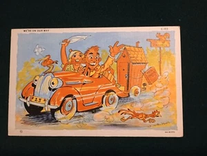 WE'RE ON OUR WAY C-153 - vintage Linen Postcard 1936 Curt Teich 6A-H1771 Auto - Picture 1 of 5