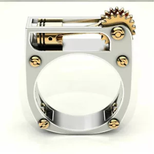 Anillo de dedo de rueda de engranaje mecánico de moda plateado joyería punk para hombre - Imagen 1 de 7