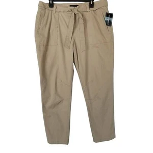 Counterparts Pants 14 Cropped Belted Khaki Tan Tie Waist Capri Ankle cuffed NWT - Picture 1 of 9