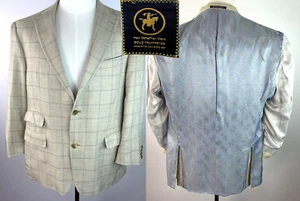 Hart Schaffner Marx Blazer 42 Windowpane Suit Jacket Paisley Tan Surgeon Cuffs - Picture 1 of 23