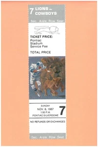 Dallas Cowboys at Detroit Lions 11-8-1987 NFL ticket Topps Lomas Brown Florida E - Picture 1 of 2