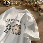 Men And Women Ummer Relaxed Creative Blow Fan Cat Short Sleeve T-Shirt Loose Top
