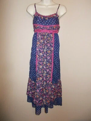 Justice Girls Size 12 Pretty Long Sundress Blue Pink Multi Color Floral Ruffles - Image 1 of 4