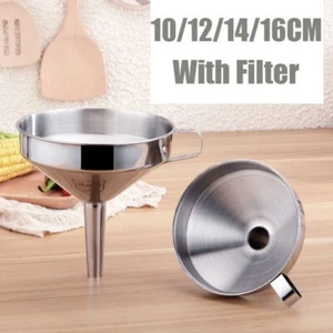 Best Stainless Steel FUNNEL WITH HANDLE Kitchen Filling Metal Hopper Small Large - Picture 1 of 11