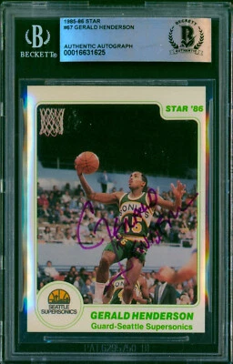 1985-86 Star GERALD HENDERSON Signed Card #67 Slabbed Auto Seattle Sonics SP BAS - Image 1 of 2