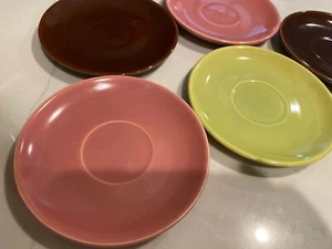 Bauer Keramik Untertasse 5er Set braun grün rosa - Bild 1 von 10