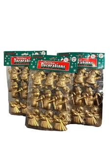 27 Vintage Angel Santa Snowman Christmas Plastic Gold Double Sided Ornaments Lot - Picture 1 of 13
