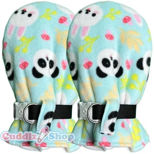 Cuddlz Mint Panda Bunny Fleece Adult Size Mittens Padded Locking Lockable Straps - Picture 1 of 3