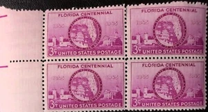 Plate Block of 4 stamps - Scott 927 - 3 cent - Florida Centennial - 1945 - MNH - Picture 1 of 2