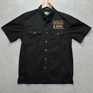 Harley Davidson Button Down Shirt Mens M Black Short Sleeve 100th Anniversary - Picture 1 of 7