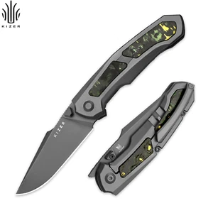 Kizer Feweed Series Clip Point Folding Pocket Knife Steel Blade Titanium Handle - Picture 1 of 23