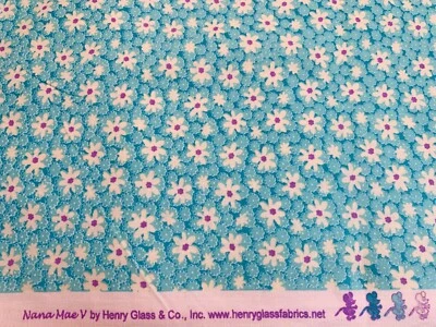 1930s Repro Turquoise White Daisies Floral NANA MAE 5 Cotton Fabric H Glass FQ - Image 1 of 2