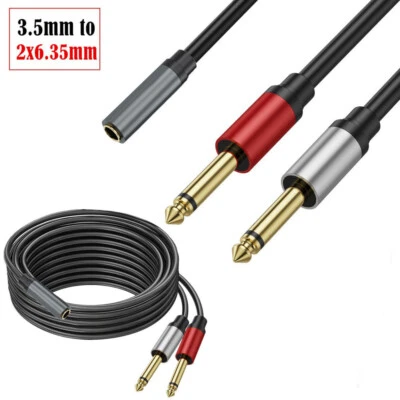 3.5mm Female Stereo to Dual 2 1/4" Mono 6.35mm Male Y Splitter Cable Cord Plug - Image 1 of 4