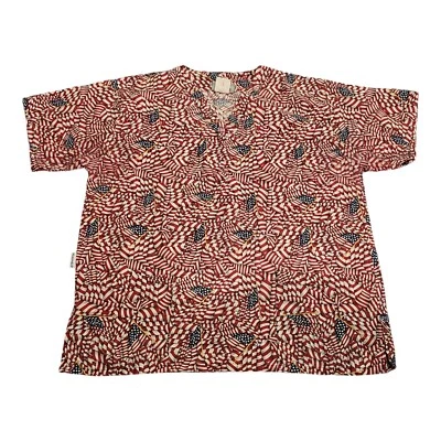 Tafford Women Multicolor Patterned Cotton Blend Scrub T Shirt Top Med Sz M Mexic - Image 1 of 4