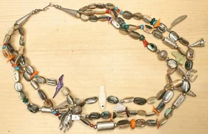 Fantasic Sterling Silver Fetish Heishi Bead Necklace X036A - Picture 1 of 3