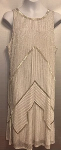 NWT ADRIANNA PAPELL silver Beaded Dress Sz 8 Sleeveless Formal Flapper Swifty - Picture 1 of 6
