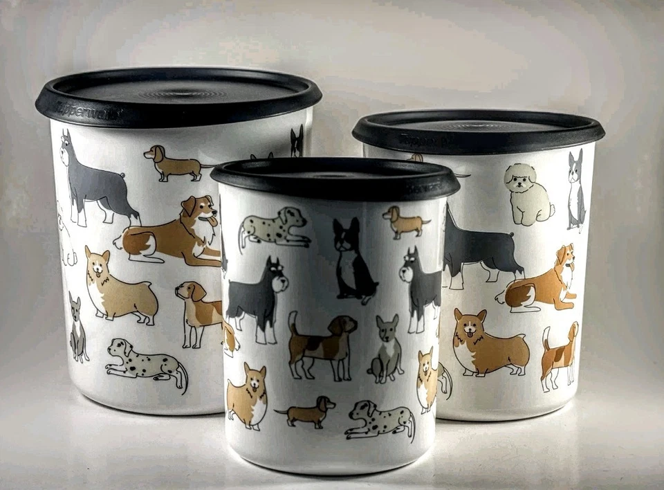 ¡OFERTA! TUPPERWARE ONE TOUCH TUPPER MASCOTAS PAWSOME BOTE DESCONTINUADO JUEGO DE 3 piezas NUEVO Foto 1 de 1