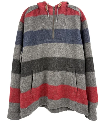 Woolrich Pullover Sweater Mens Large Gray Red Blue Striped Hooded Wool USA Made - Image 1 of 4