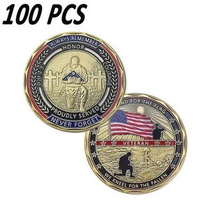 100 PIEZAS Colección de Monedas Arrodíllate para el Desafío Caído Veterano Conmemorativo - Imagen 1 de 10