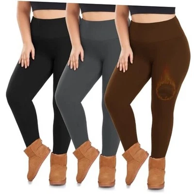  3 Pack Plus Size Fleece Lined Leggings Women  3X-Large Black/Grey/Brown - Image 1 of 4