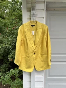 NWT Talbots Pretty Yellow Lined Linen Long Sleeve Blazer 16W - Picture 1 of 5