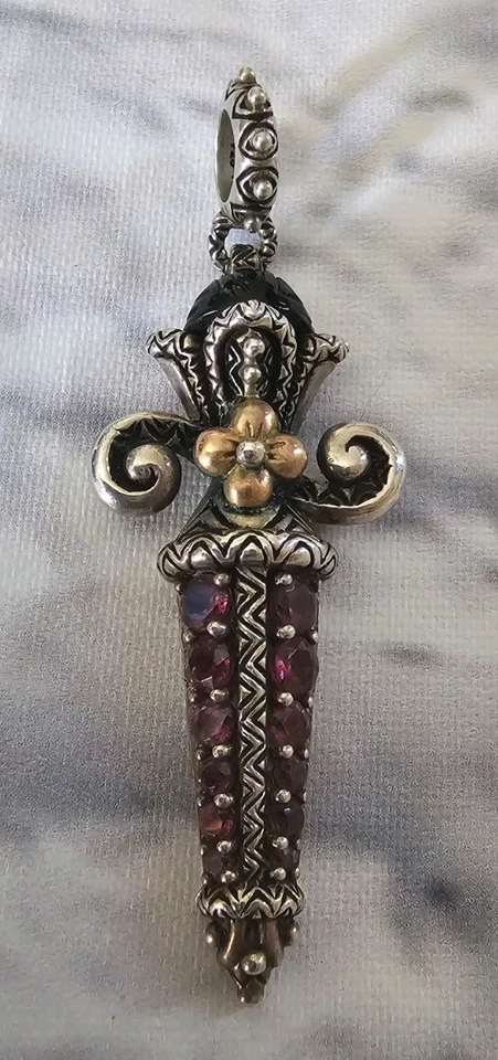 BARBARA BIXBY DAGGER SWORD CHARM FLOWER ENHANCER PENDANT Garnet Onyx Gemstone - Image 1 of 4
