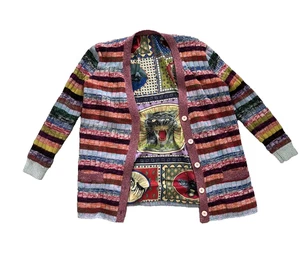 Handmade Vintage Multicolor Knit Cardigan – Striped Boho Retro Silk Sz S - Picture 1 of 7
