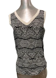 New Charlotte Tarantola Black & Ivory Silk Knit Back Cami Tank Top Women's S - Picture 1 of 3