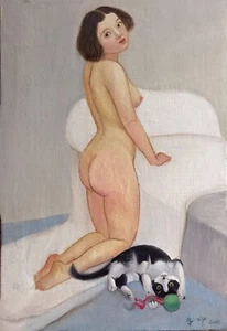 Original Oil Painting - Ning Zhu "Girl and Ketty" - Picture 1 of 3